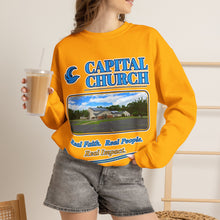 Load image into Gallery viewer, Capital Church Crewneck Sweatshirt — 'Real Faith. Real People. Real Impact.'