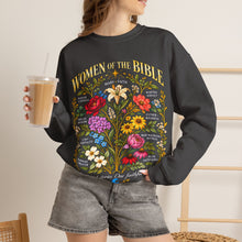 Load image into Gallery viewer, Women of the Bible Floral Crewneck Sweatshirt — Scriptural Names &amp; Botanical Illustration