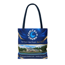 Load image into Gallery viewer, Capital H Church Tote Bag – 'Real Faith. Real People. Real Impact.' All-Over Print