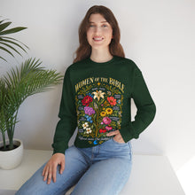 Load image into Gallery viewer, Women of the Bible Floral Crewneck Sweatshirt — Scriptural Names &amp; Botanical Illustration