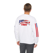 Load image into Gallery viewer, America First Crewneck Sweatshirt - Patriotic Design with American Flags