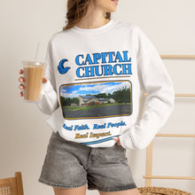 Load image into Gallery viewer, Capital Church Crewneck Sweatshirt — 'Real Faith. Real People. Real Impact.'