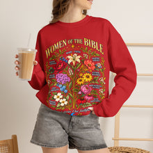 Load image into Gallery viewer, Women of the Bible Floral Crewneck Sweatshirt — Scriptural Names &amp; Botanical Illustration