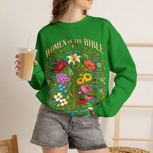Load image into Gallery viewer, Women of the Bible Floral Crewneck Sweatshirt — Scriptural Names &amp; Botanical Illustration