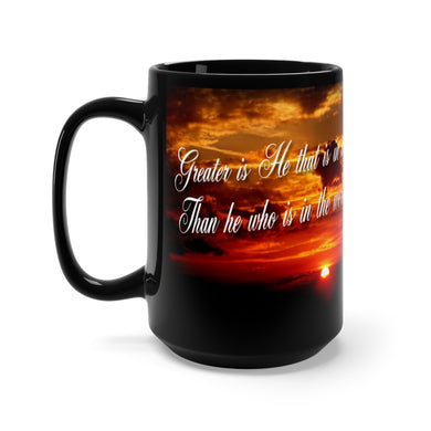 GREAT IS HE Black Mug 15oz